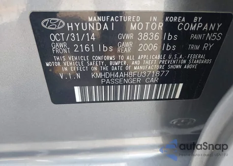 2015 Hyundai Elantra Sport from USA, damaged, VIN KMHDH4AH8FU371877